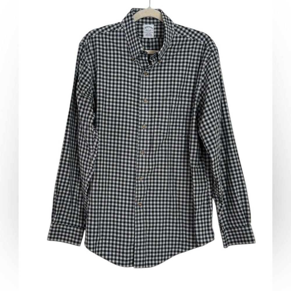 Brooks Brothers Plaid Button Up Shirt Large Blue White Cotton The original Polo